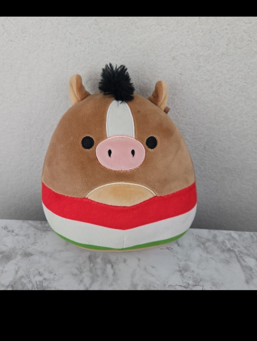 Squishmallows Brown Horse Plush with Red, White, Pink and Green Accents